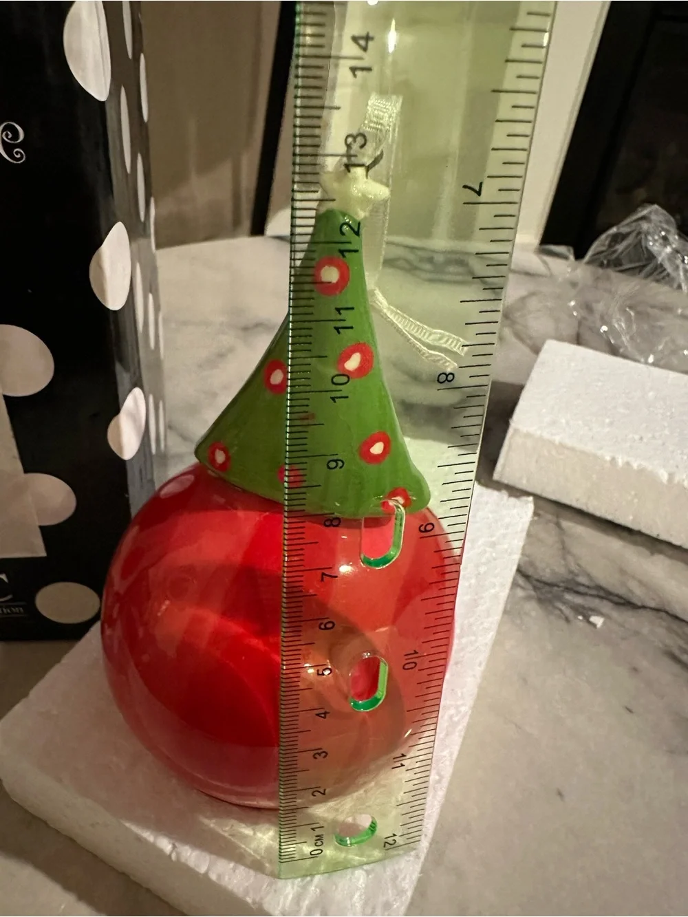 MSC Red Ceramic Holiday Ornament with Green Tree Top